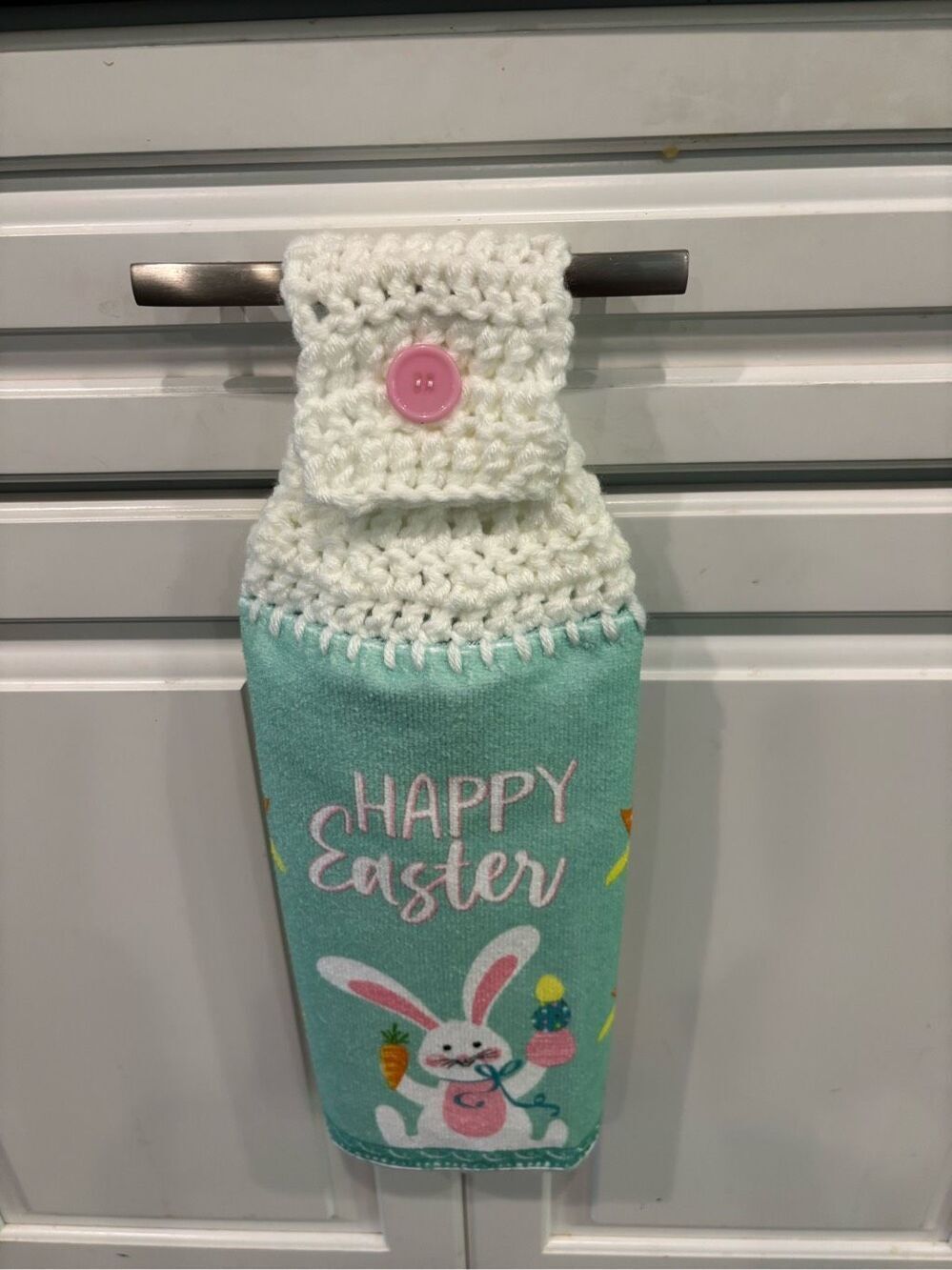 Crochet Top Kitchen towel- Happy Easter Bunny